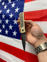 Load image into Gallery viewer, Pro-Tech Godson Custom AlBronze handle with FatCarbon "dark matter" inlay DLC blade