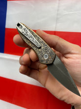 Load image into Gallery viewer, Pro-Tech Sprint Bronze Titanium Bruce Shaw Engraved Vegas Forge Damascus Pearl Inlay custom