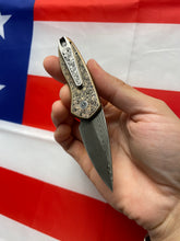 Load image into Gallery viewer, Pro-Tech Sprint Bronze Titanium Bruce Shaw Engraved Vegas Forge Damascus Pearl Inlay custom