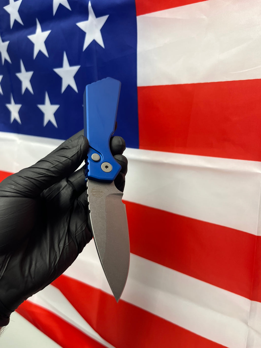 Pro-Tech Strider PT+ Blue handle with stonewash magnacut blade (PT201-BLUE)