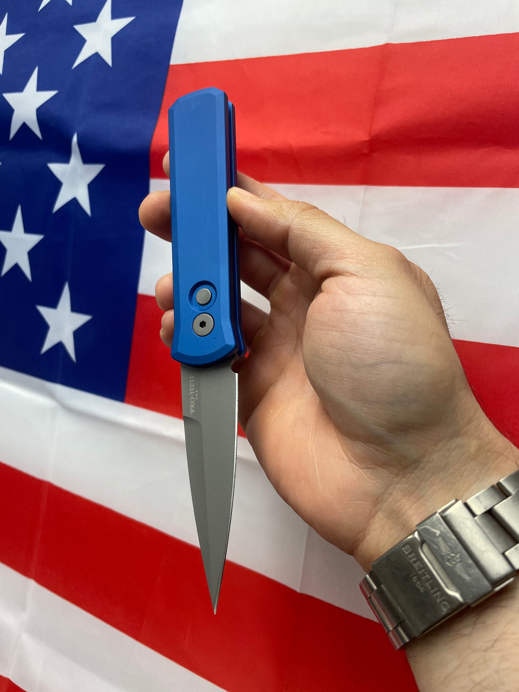 Pro-Tech Godson Blue Handle Blasted Blade (720-BLUE)