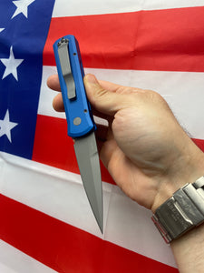 Pro-Tech Godson Blue Handle Blasted Blade (720-BLUE)