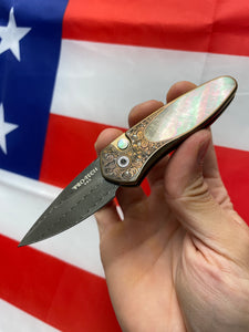 Pro-Tech Sprint Bronze Titanium Bruce Shaw Engraved Vegas Forge Damascus Pearl Inlay custom
